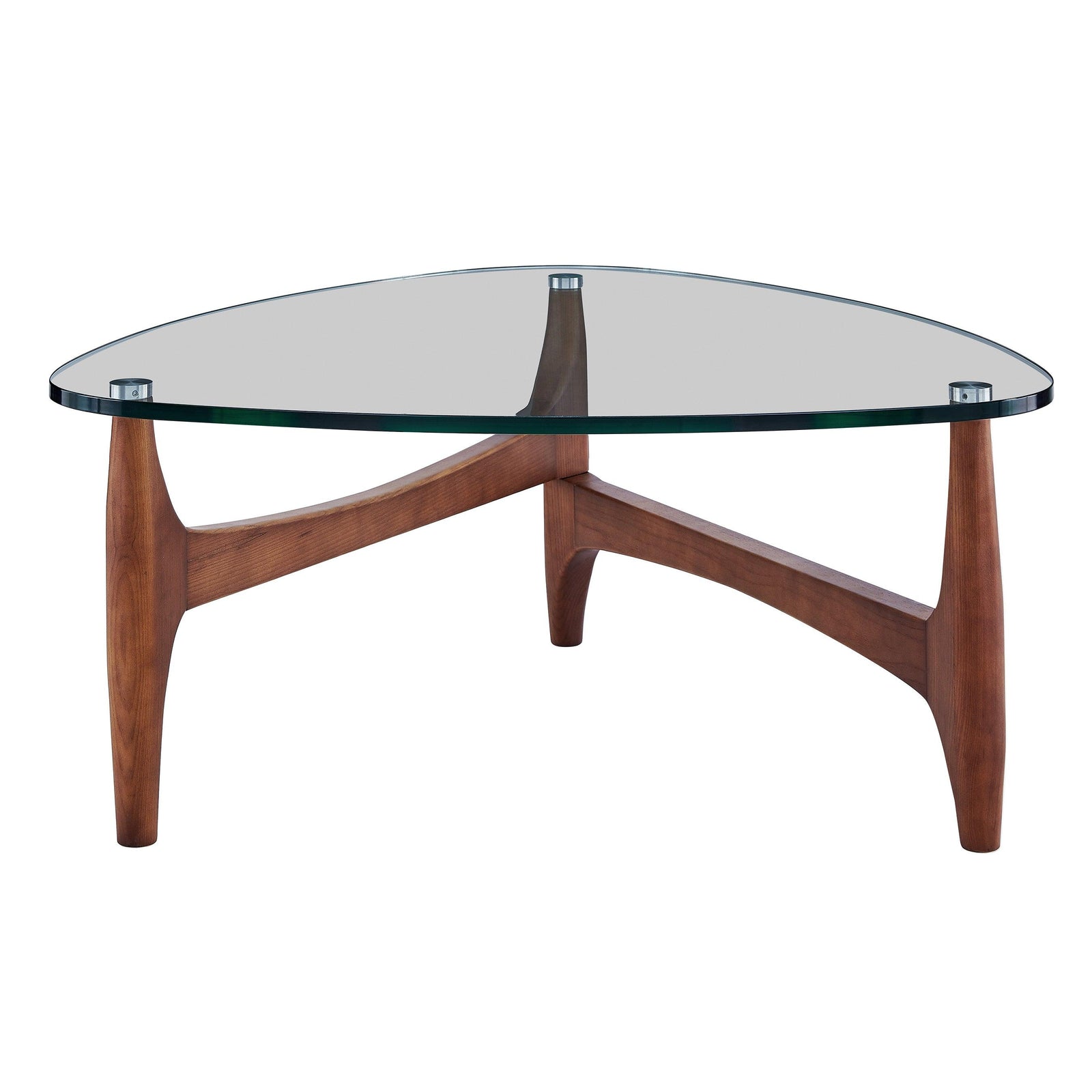 Euro Style LEDELL 35" COFFEE TABLE IN CLEAR GLASS WITH WALNUT BASE COFFEE TABLES