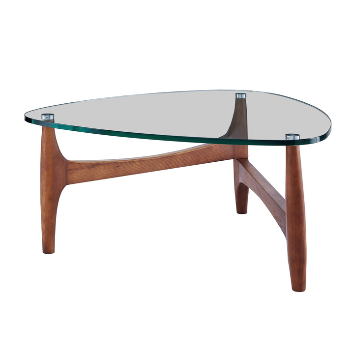 LEDELL 35" COFFEE TABLE IN CLEAR GLASS WITH WALNUT BASE - AmericanHomeFurniture