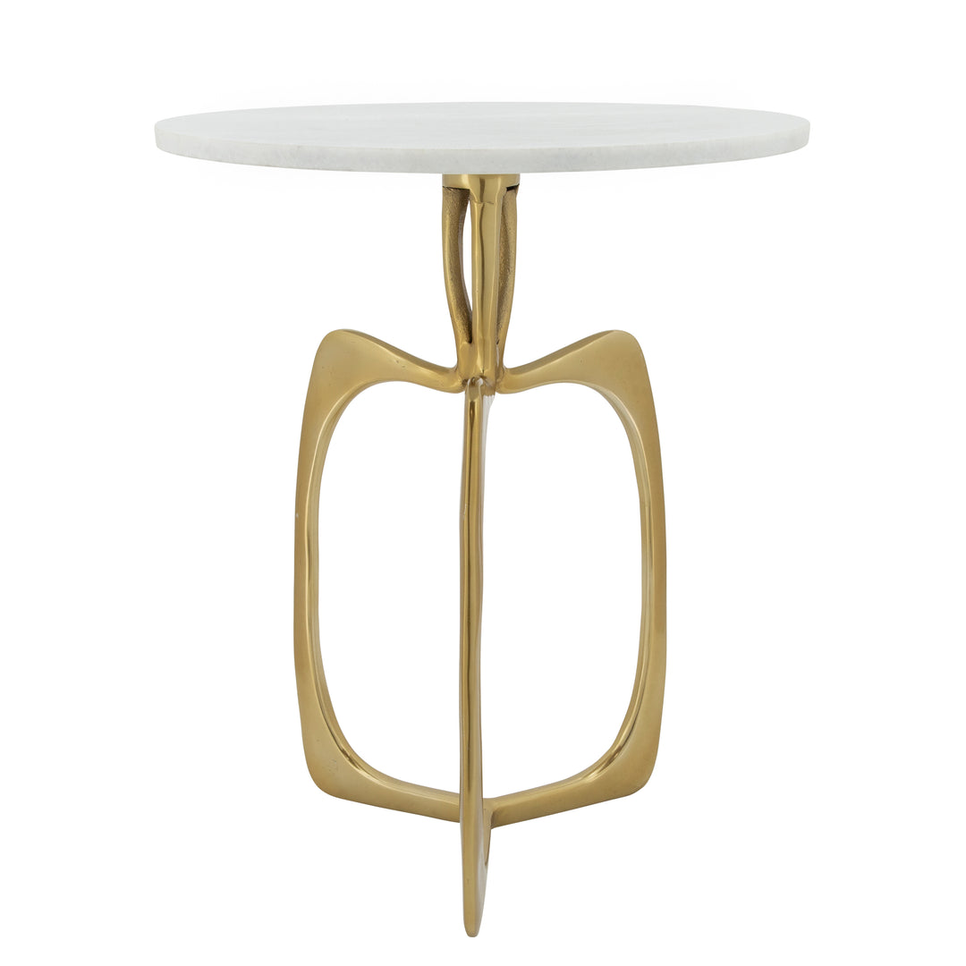 Metal 20" Accent Table W/ White Marble, Gold  Kd