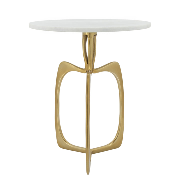 Metal 20" Accent Table W/ White Marble, Gold  Kd