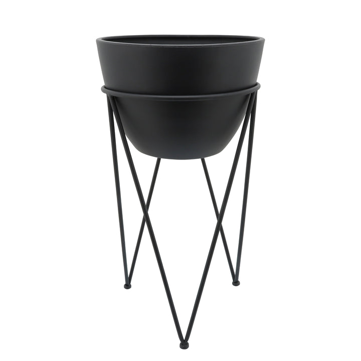 Metal 14" Planter In Stand, Black