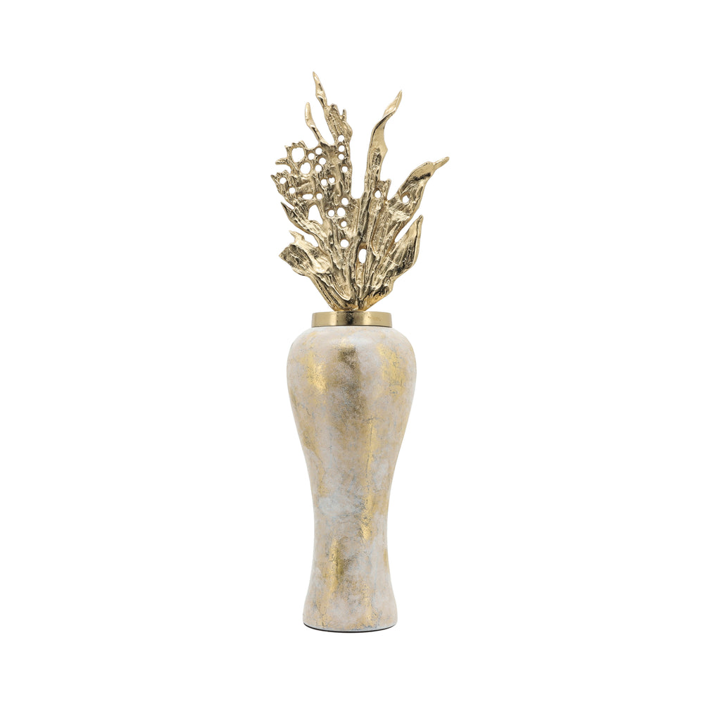 Glass, 38"h Vase W/ Aluminum Top, White/gold