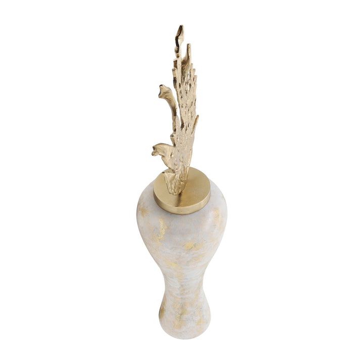 Glass, 43"h Vase W/ Aluminum Top, White/gold