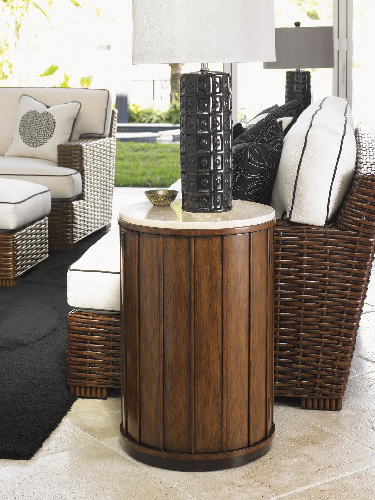 Tommy Bahama Home Ocean Club Fiji Drum Table With Stone Top ACCENT TABLES