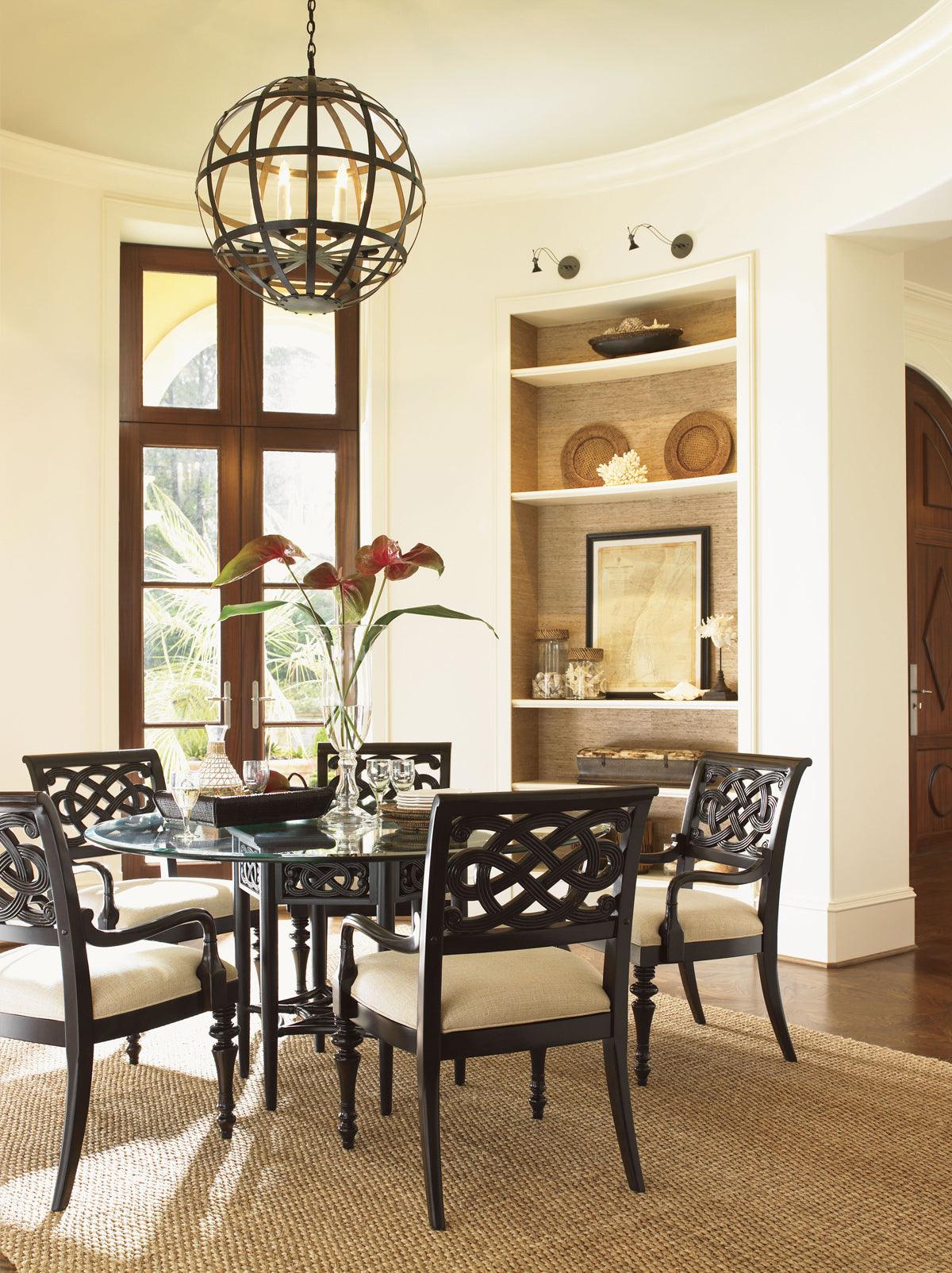 Tommy Bahama Home Royal Kahala Sugar And Lace Dining Table With 60 Inch Glass Top DINING TABLES