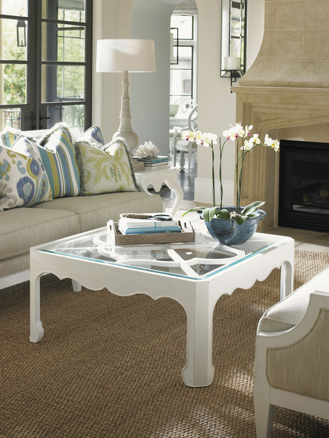 American Home Furniture | Tommy Bahama Home  - Ivory Key Cassava Cocktail Table With Glass Insert