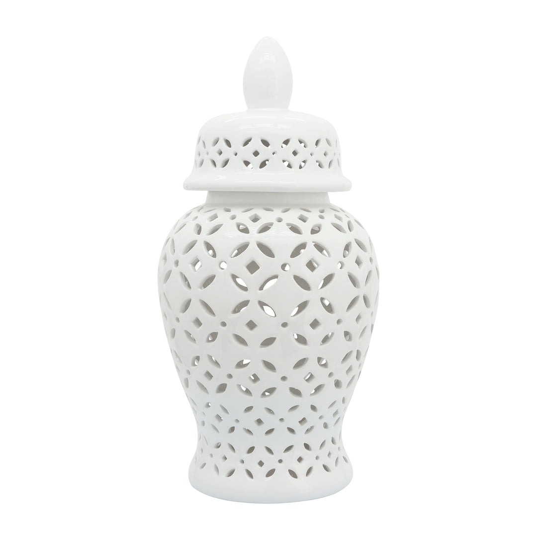 24" Cut-out Daisies Temple Jar, White