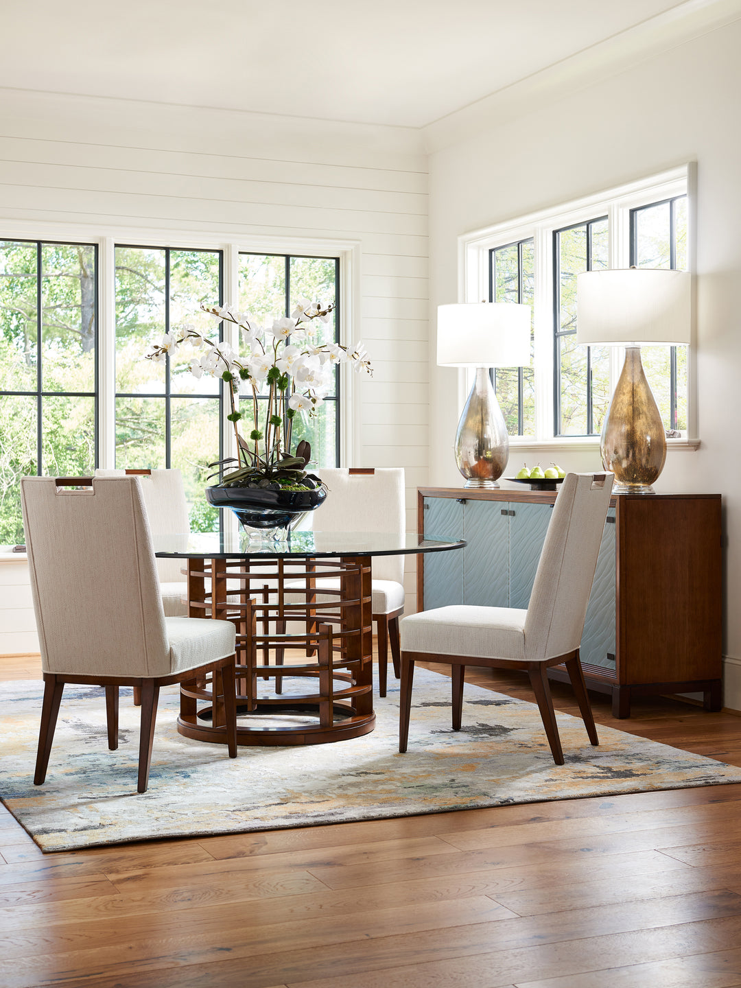 American Home Furniture | Tommy Bahama Home  - Island Fusion Meridien Round Dining Table With 60 Inch Glass Top