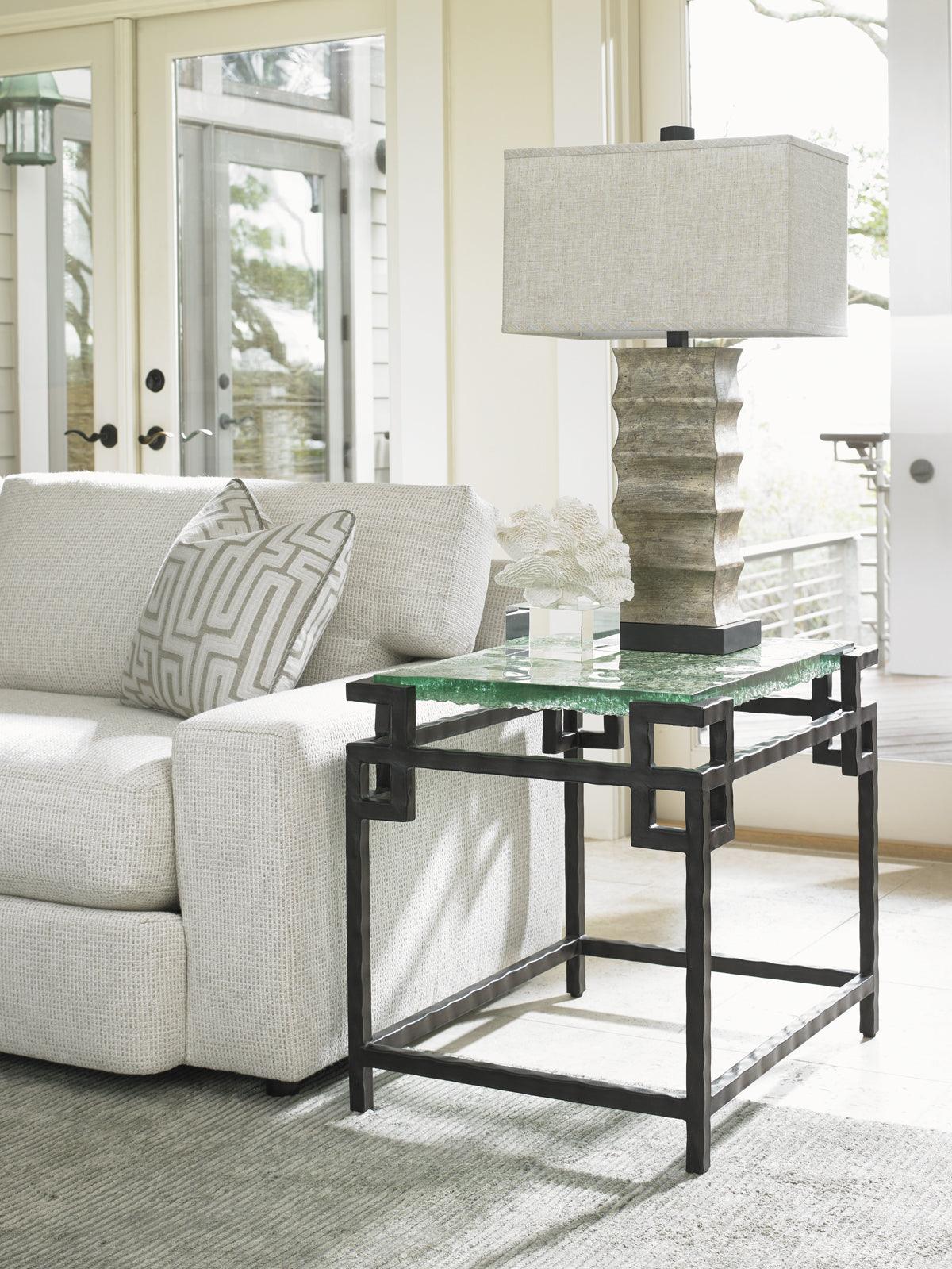 Tommy Bahama Home Island Fusion Hermes Reef Glass Top End Table ACCENT TABLES