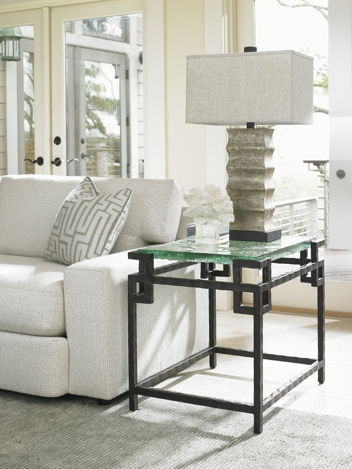 American Home Furniture | Tommy Bahama Home  - Island Fusion Hermes Reef Glass Top End Table