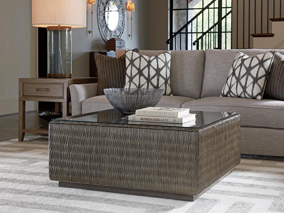 Tommy Bahama Home Cypress Point Seawatch Woven Cocktail Table Tempered Glass Top COFFEE TABLES