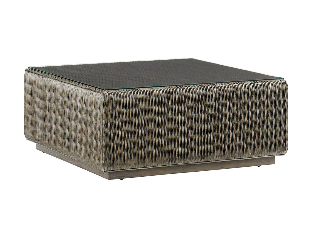 American Home Furniture | Tommy Bahama Home  - Cypress Point Seawatch Woven Cocktail Table Tempered Glass Top