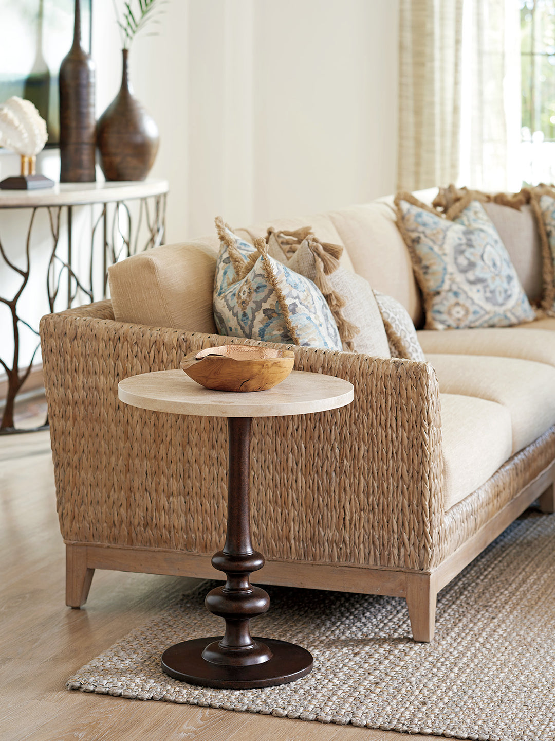 American Home Furniture | Tommy Bahama Home  - Los Altos Marshall Stone Top Round End Table