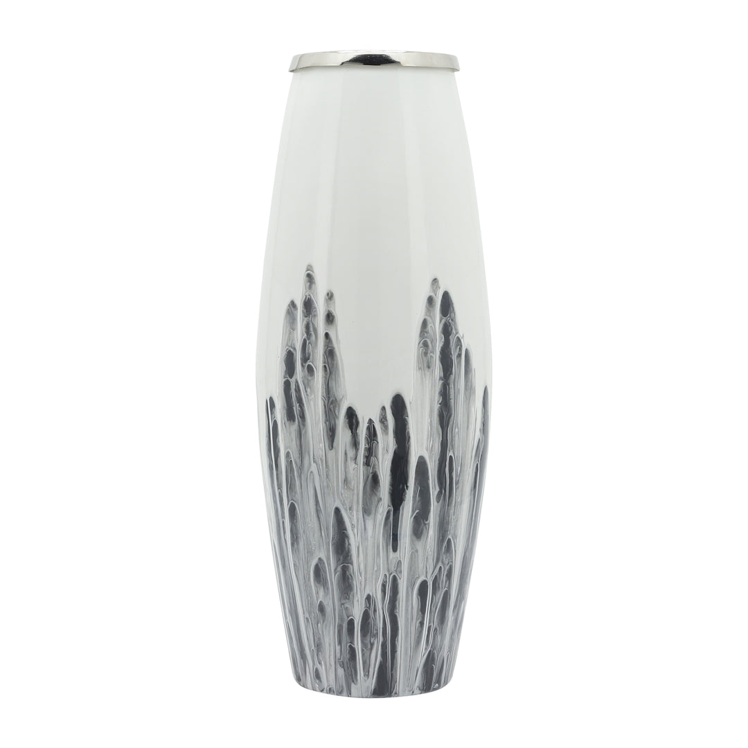 Glass, 24"h Vase W/ Metal Ring, White
