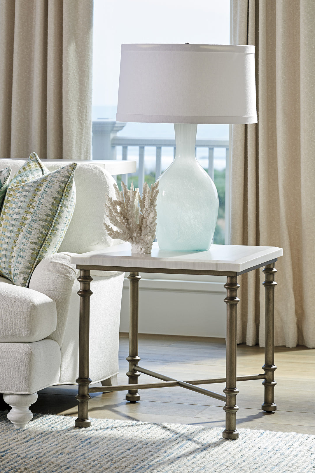 American Home Furniture | Tommy Bahama Home  - Ocean Breeze Flagler Square Marble Top End Table