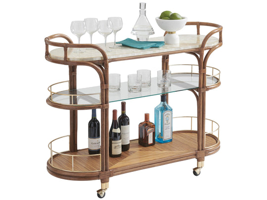 Tommy Bahama Home Palm Desert Toscana Rattan Mobile Bar Cart CABINETS