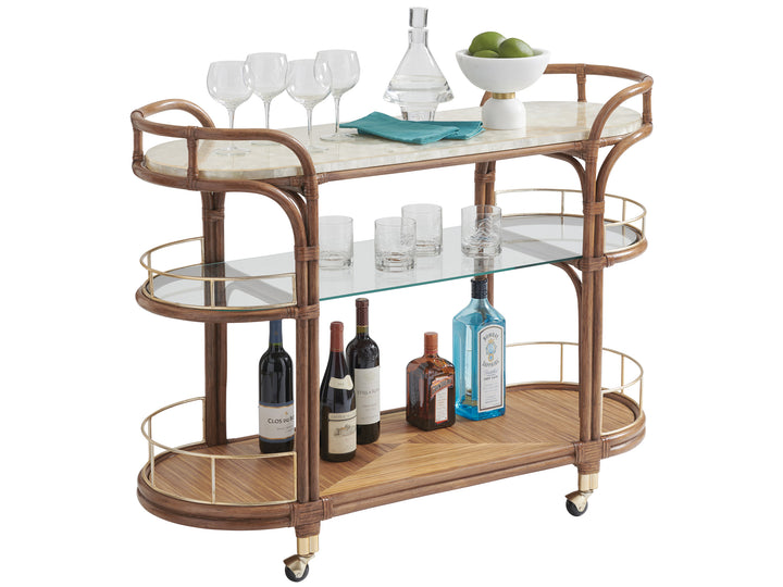 American Home Furniture | Tommy Bahama Home  - Palm Desert Toscana Rattan Mobile Bar Cart