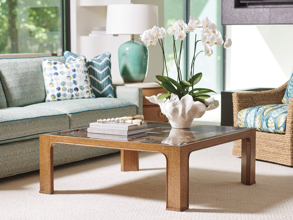 American Home Furniture | Tommy Bahama Home  - Palm Desert Redford Square Rattan Cocktail Table