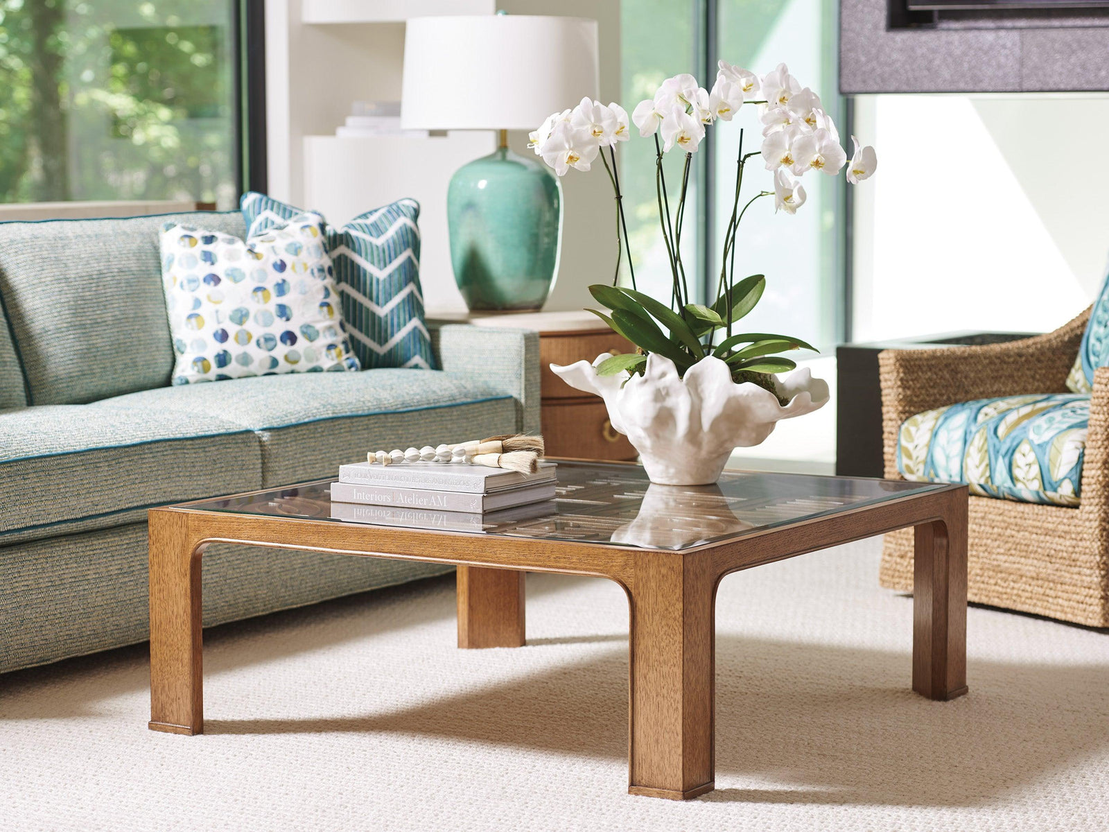 Tommy Bahama Home Palm Desert Redford Square Rattan Cocktail Table COFFEE TABLES