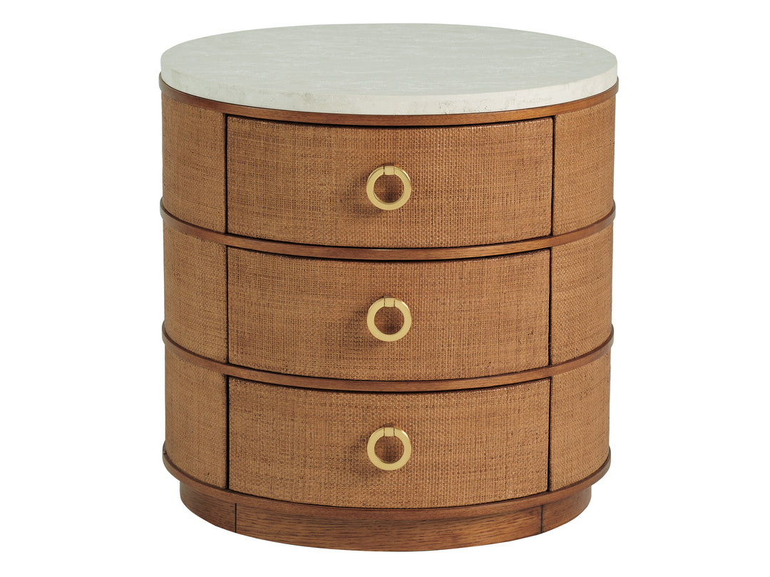 American Home Furniture | Tommy Bahama Home  - Palm Desert Banning Raffia Round Lamp Table