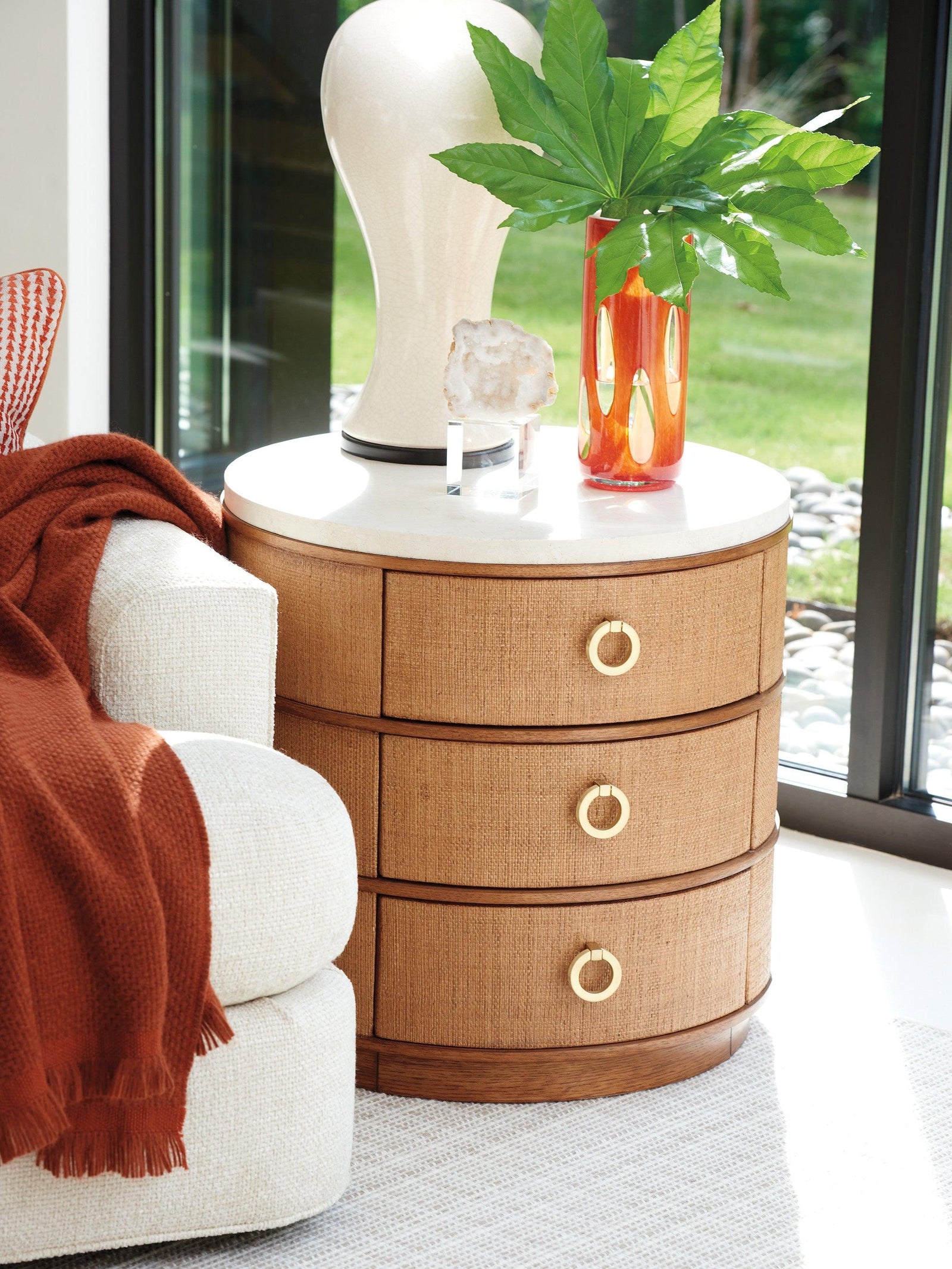 Tommy Bahama Home Palm Desert Banning Raffia Round Lamp Table ACCENT TABLES