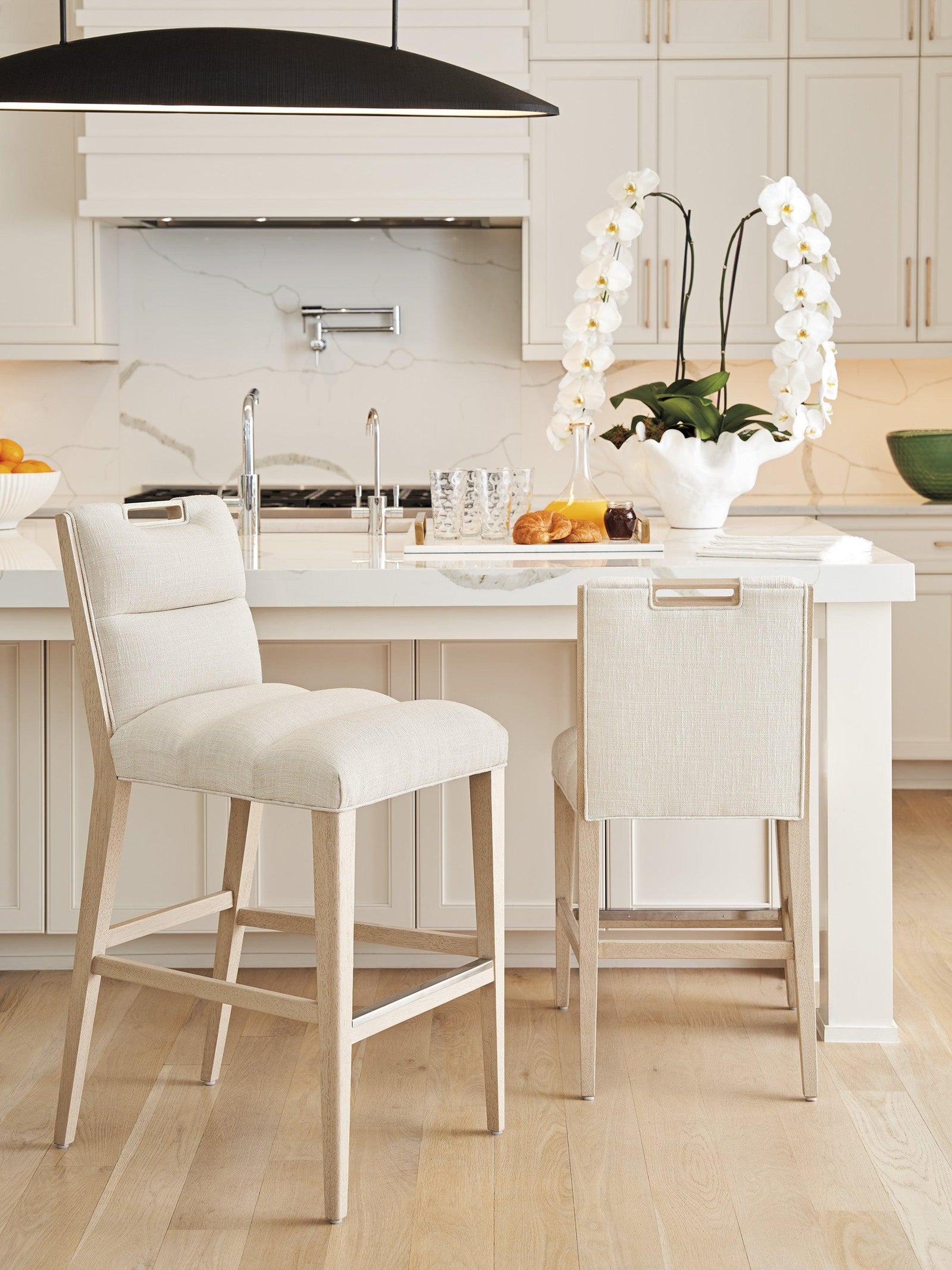Tommy Bahama Home Sunset Key Greer Channeled Upholstered Bar Stool BAR STOOLS + COUNTER STOOLS