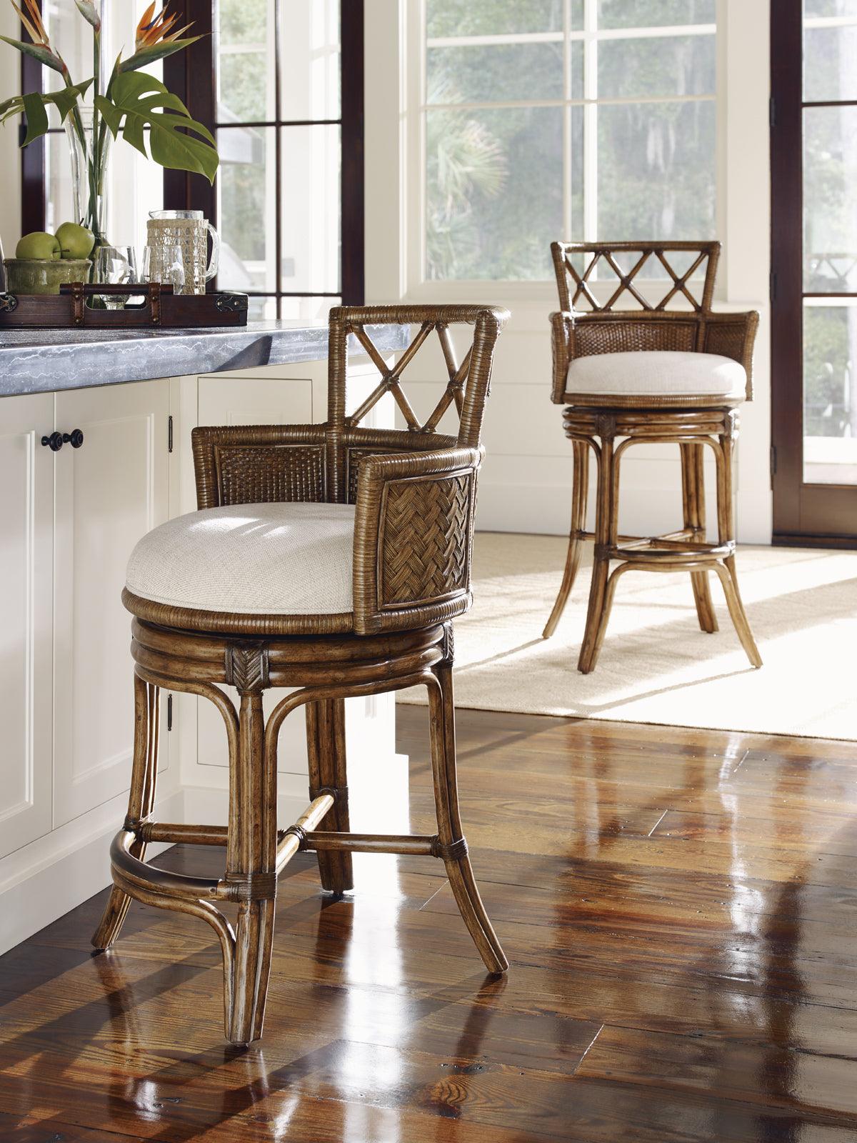 Tommy Bahama Home Bali Hai Kamala Bay Swivel Bar Stool BAR STOOLS + COUNTER STOOLS