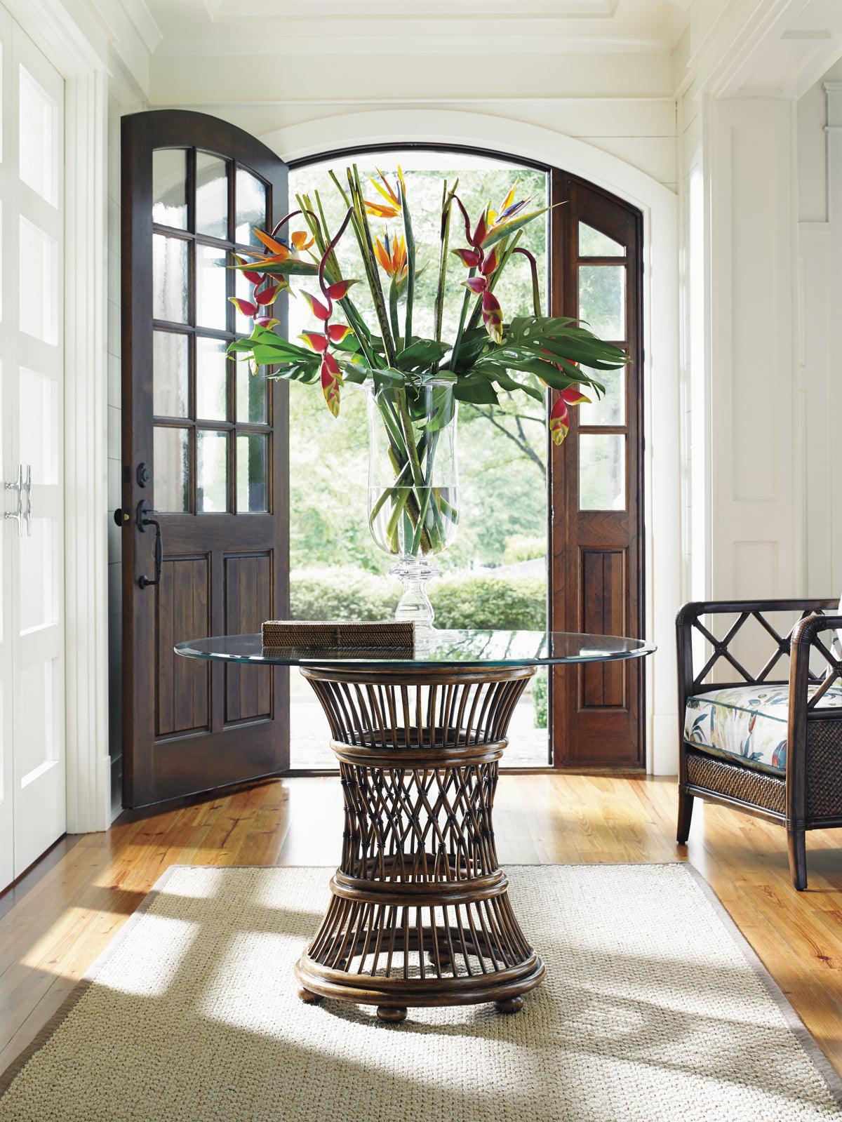 Tommy Bahama Home Bali Hai Aruba Dining Table With 36 Inch Glass Top DINING TABLES