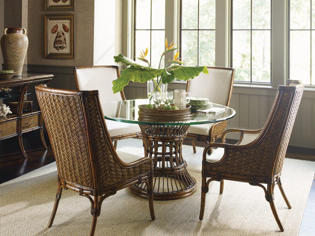 Tommy Bahama Home Bali Hai Latitude Dining Table With 54 Inch Glass Top DINING TABLES