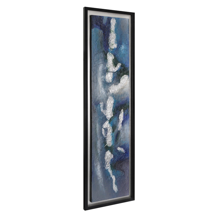 70x20 Handpainted Oil Canvas Abstract, Blue/silver