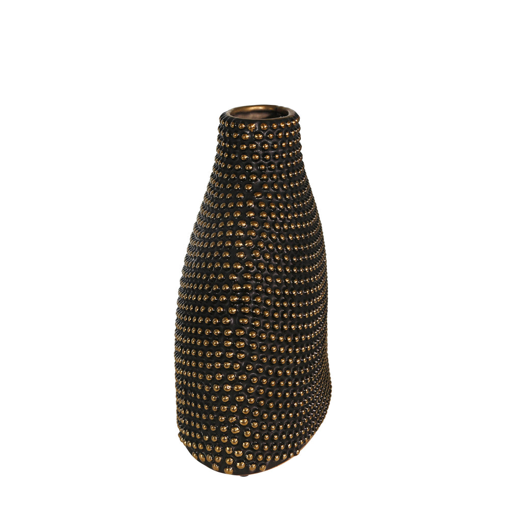 Ceramic 14" Beaded Vase, Black/gold
