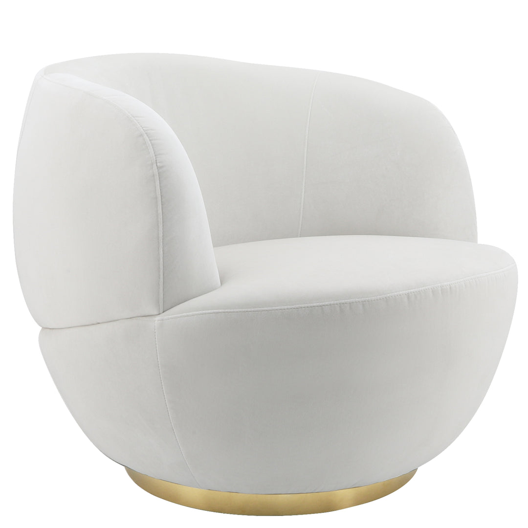 Velveteen Swivel Chair With Gold Base, White