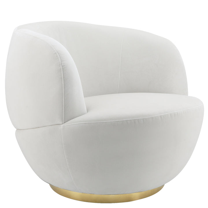 Velveteen Swivel Chair With Gold Base, White