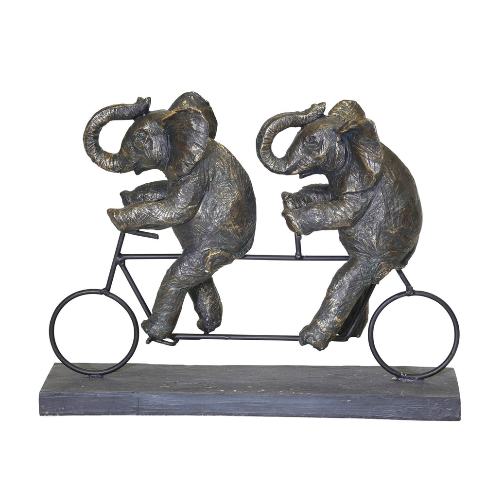 Polyresin 14"l Elephants On Tandem Bike, Bronze