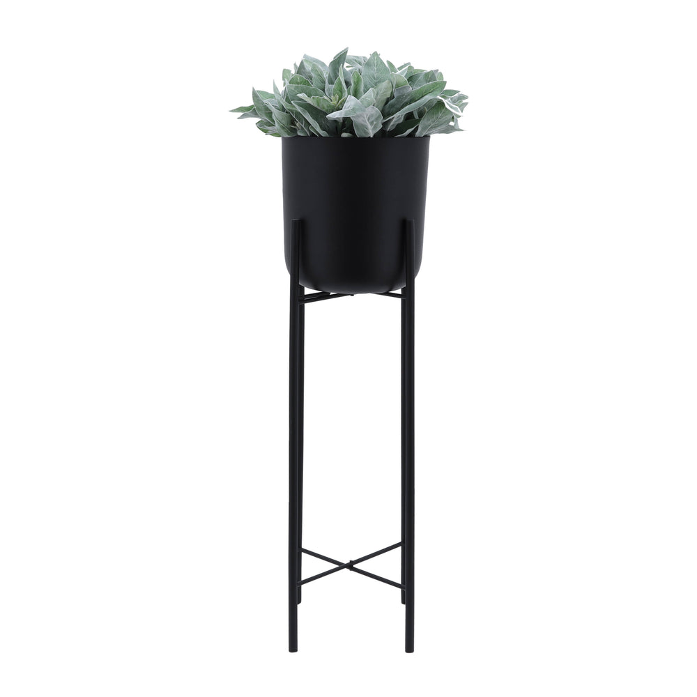 S/3 Metal Planters On Stand 40/30/20"h, Black