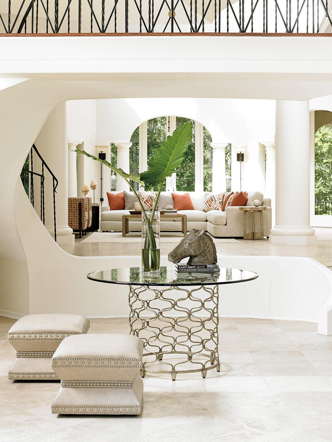 Laurel Canyon Bollinger Round Dining Table With 54 Inch Glass Top - AmericanHomeFurniture