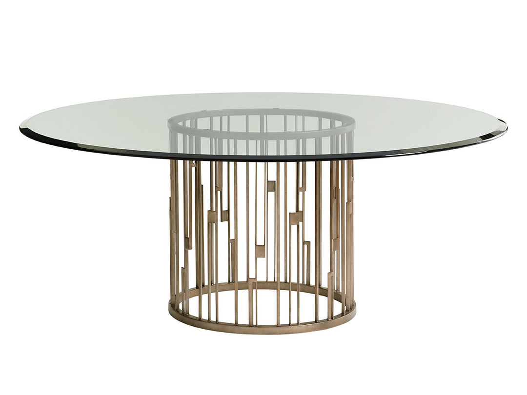 American Home Furniture | Lexington  - Shadow Play Rendezvous Round Metal Dining Table With 72 Inch Glass Top