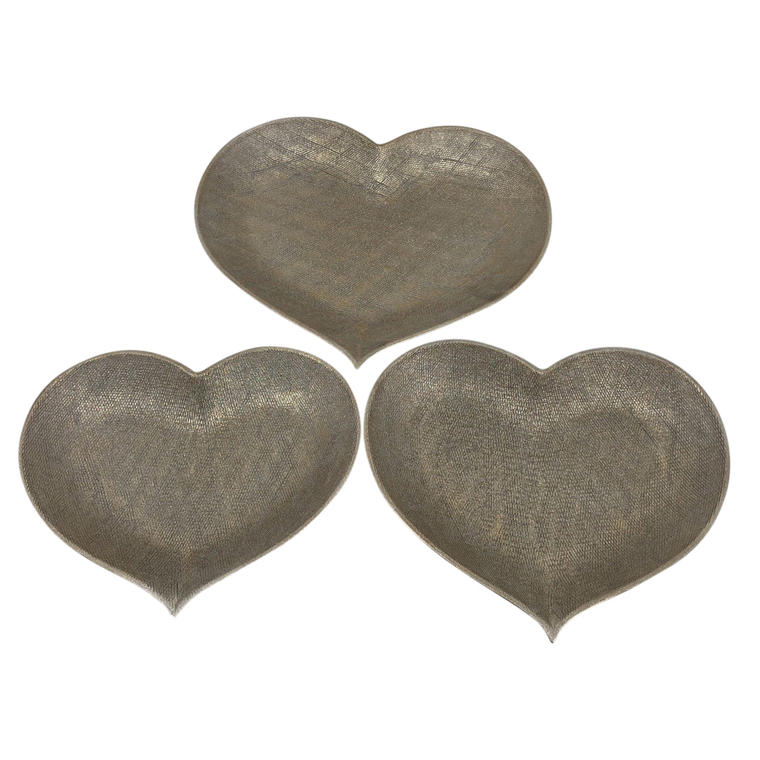 Cer, S/3 12/13/15" Scratched Heart Plates, Champag
