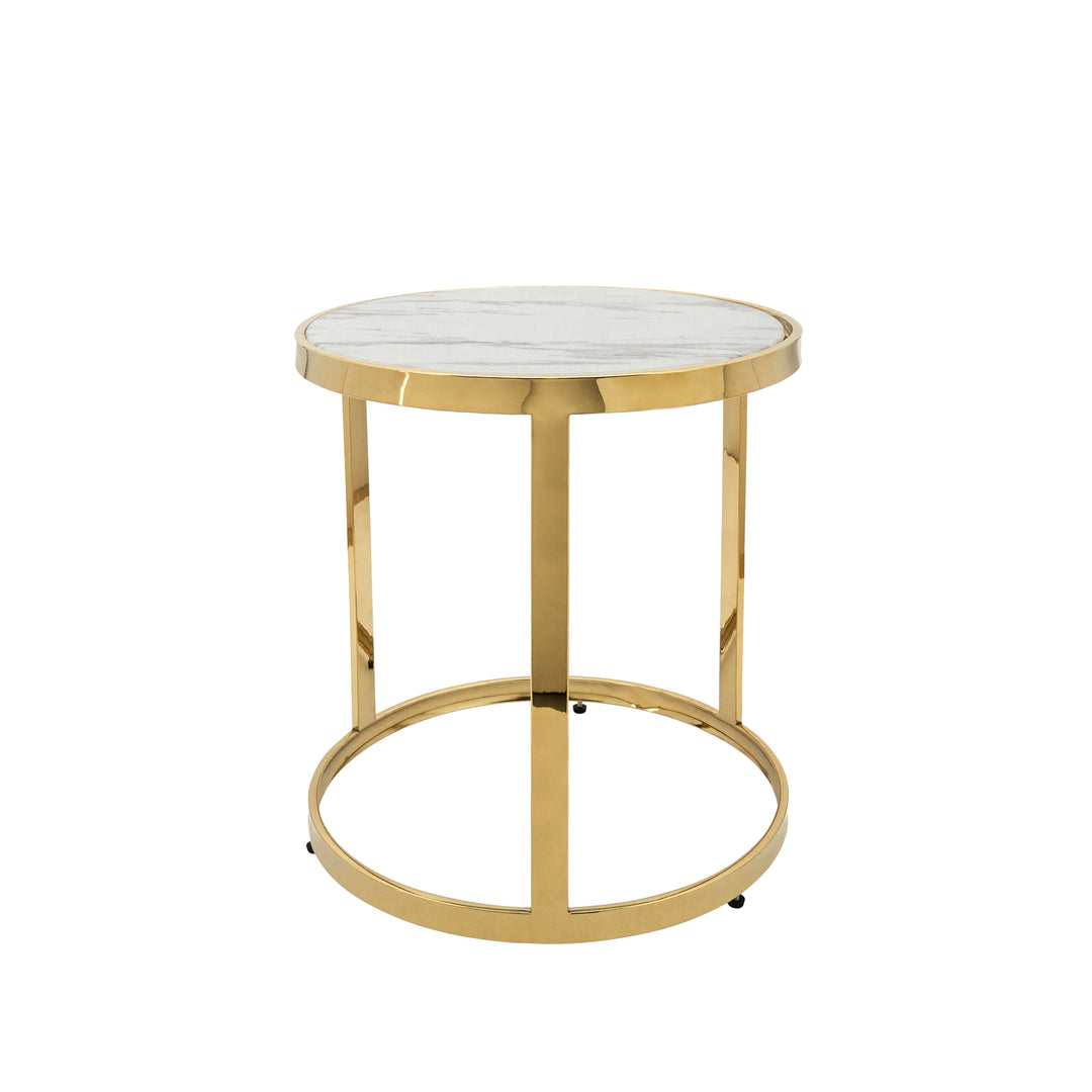 S/2 Metal/marble Glass Round Side Table, Gold