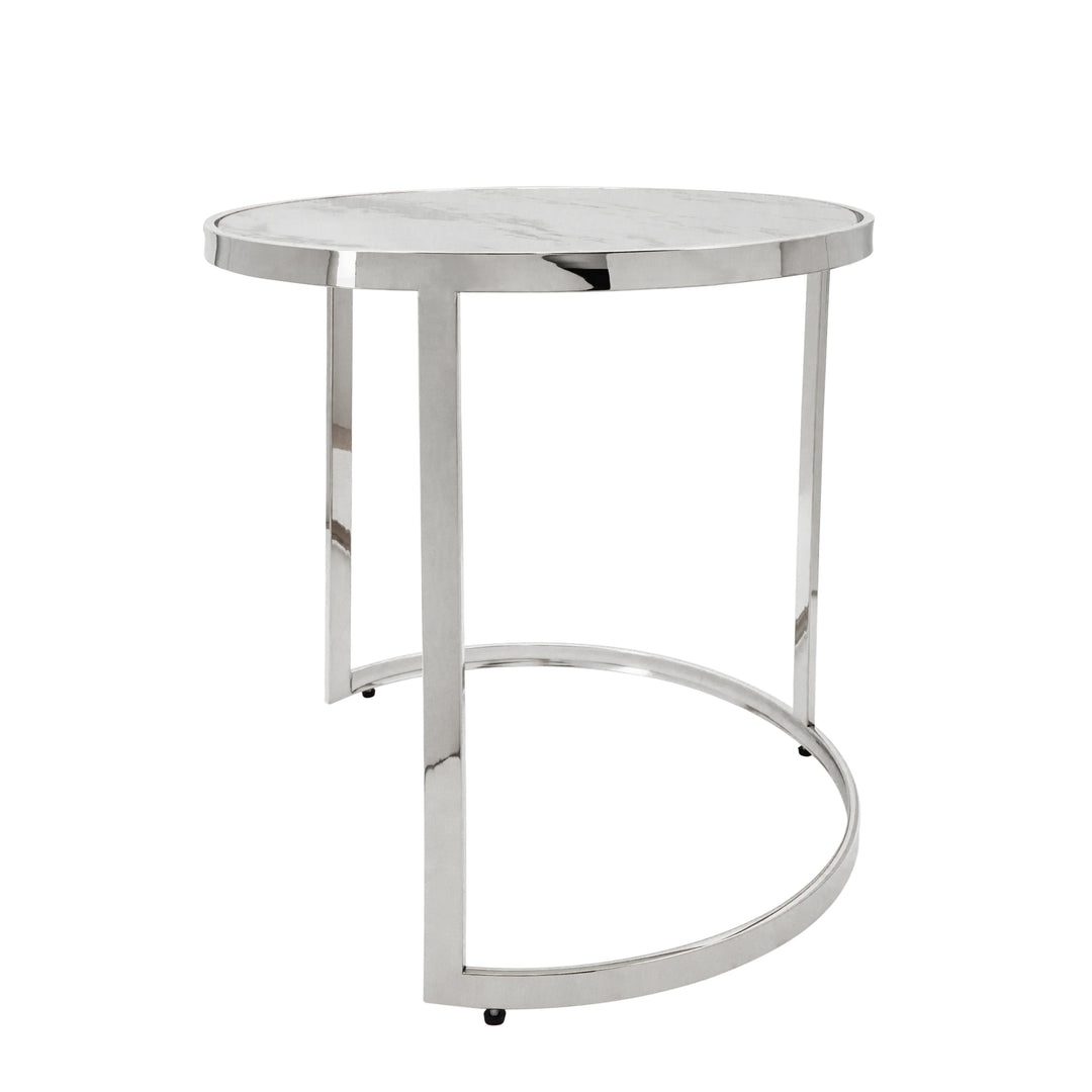 S/2 Metal/marble Glass Round Side Table, Silver