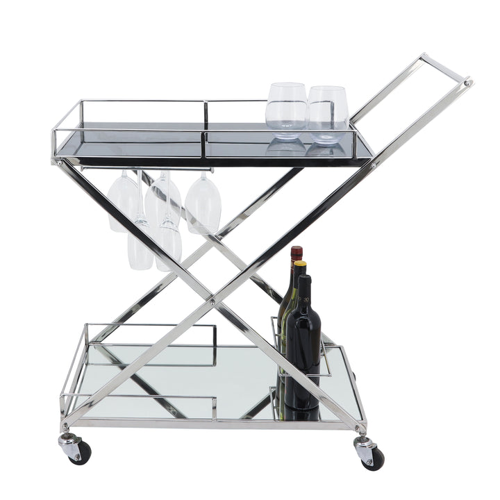Two Tier 33"h Rolling Bar Cart, Silver