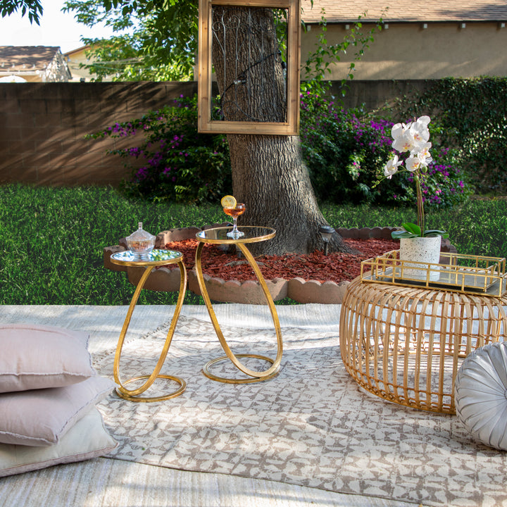 S/2 Gold Accent Tables, Mirror Top