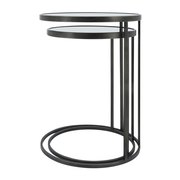 Metal, S/2 21/24" Mirrored Side Tables, Black