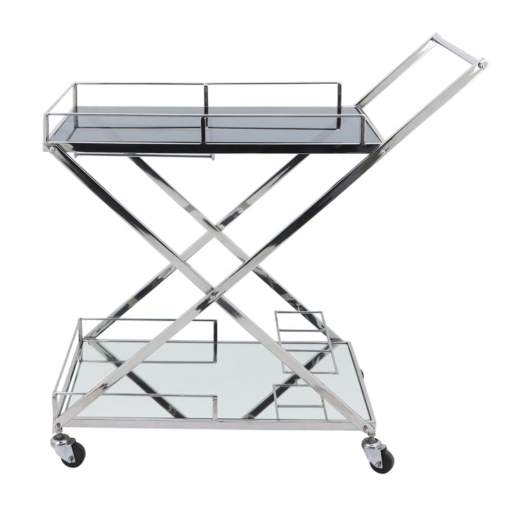 Two Tier 33"h Rolling Bar Cart, Silver