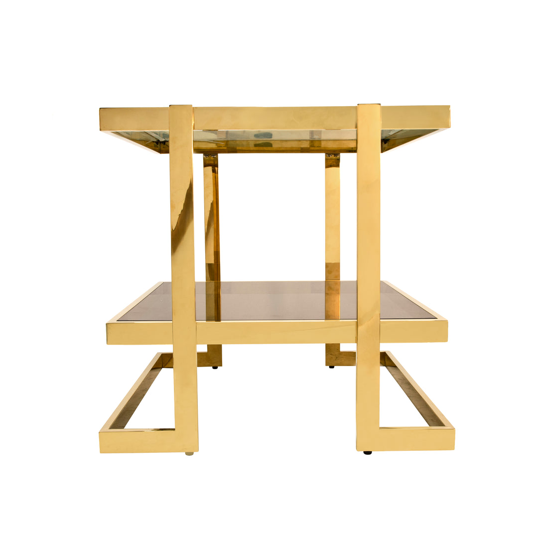 Metal/marble Glass Side Table, Gold/white Kd