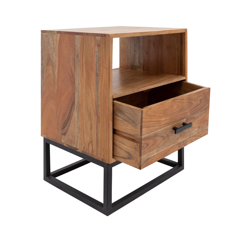 24" Wood/metal Side Table W/ Drawer, Brown
