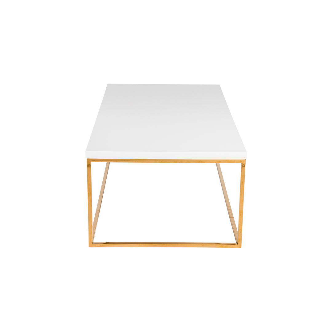 TERESA RECTANGULAR COFFEE TABLE IN HIGH GLOSS WHITE WITH BRUSHED HIGH GLOSS GOLD STAINLESS STEEL BASE - AmericanHomeFurniture
