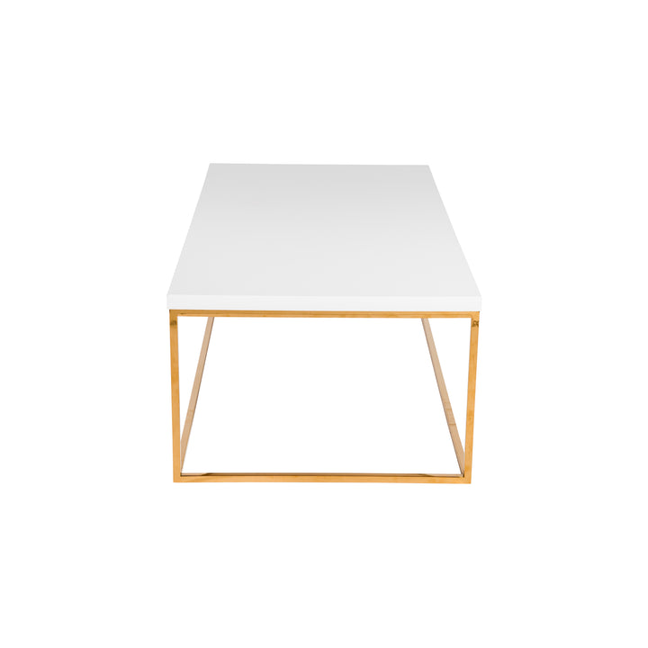 TERESA RECTANGULAR COFFEE TABLE IN HIGH GLOSS WHITE WITH BRUSHED HIGH GLOSS GOLD STAINLESS STEEL BASE - AmericanHomeFurniture