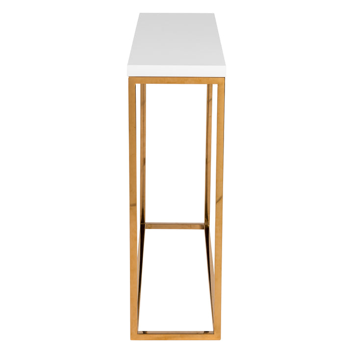 TERESA CONSOLE TABLE IN WHITE WITH BRUSHED HIGH GLOSS GOLD STAINLESS STEEL FRAME - AmericanHomeFurniture