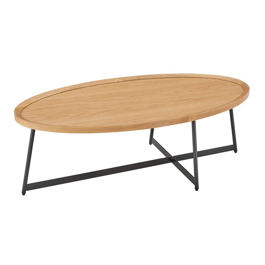 Euro Style NIKLAUS 47" OVAL COFFEE TABLE IN OAK AND BLACK BASE COFFEE TABLES